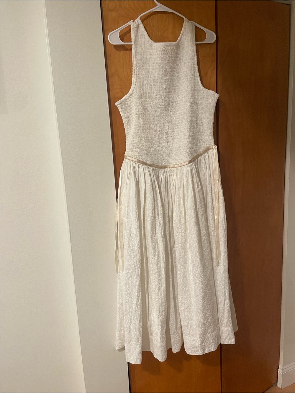 Free People white Textured Midi Dress with side bows